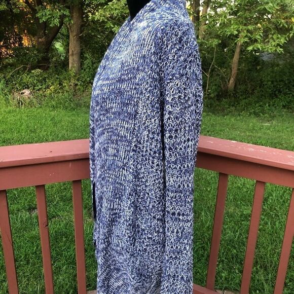 Bobbie Brooks Ladies Blue White Marble Long Length Knit Sweater Cardigan Sz L - Picture 6 of 11